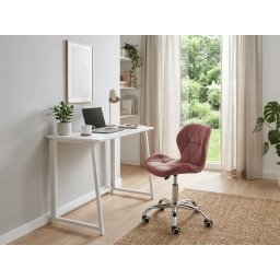 ZARIMO dolgozószoba szett: asztal 80x40 cm, fehér + AVOLA VELVET karosszék, sötét rózsaszín