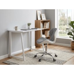 ZARIMO dolgozószobai szett íróasztal 80x40 cm, fehér + AVOLA szék ökobőrből, szürke-fehér
