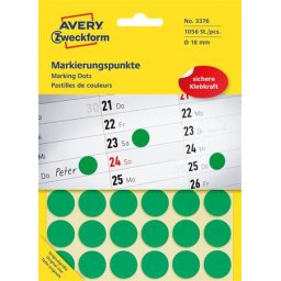 AVERY ZWECKFORM Etikett, 18 mm, kör, AVERY ZWECKFORM, zöld, 1056 etikett/csomag