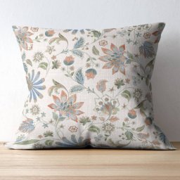 Cardiff Bézs–Kék–Korall–Zöld Virágmintás Díszpárnahuzat 45x45 cm