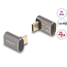 Delock USB-adapter, 40 Gbps, USB Type-C, PD 3.0, 100 W, hím–nő, derékszögű, 8K, 60 Hz, fém