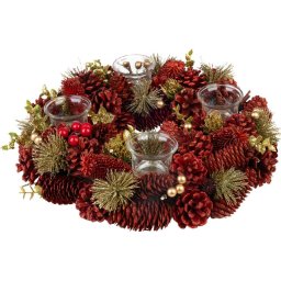 Veniec MagicHome Vianoce, prírodný, červený, adventný, 37x9 cm