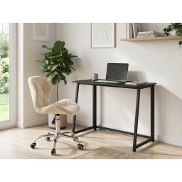 ZARIMO dolgozószoba szett 80x40 cm, fekete asztal + AVOLA VELVET fotel, világos krémszínű