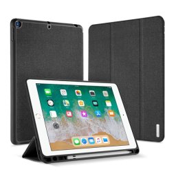 DUX DUCIS DOMO tok álló, bőr hatású (aktív FLIP, oldalra nyíló, TRIFOLD, asztali tartó, ceruza tartó) FEKETE Apple IPAD 9.7 (2018), IPAD 9.7 (2017)