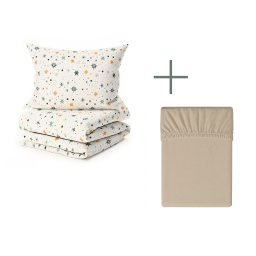 Krepp ágyneműhuzat szett ASTORIA POLY krémszínű + Jersey lepedő 90 x 200 cm kapucsínó, egyszemélyes
