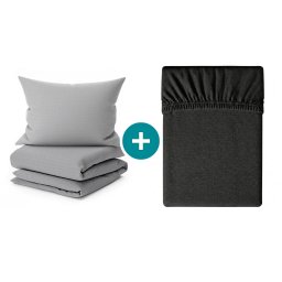 Krepp ágynemű szett DENYX BLEND szürke, hotelzseb + jersey lepedő 90 x 200 cm sötétszürke, egyszemélyes ágyhoz