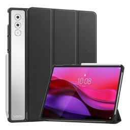 Tok álló, bőr hatású (aktív FLIP, oldalra nyíló, TRIFOLD, asztali tartó) FEKETE Lenovo Yoga Tab Plus (TB520FU)