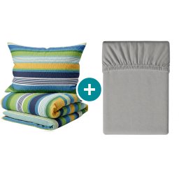 Krepp ágyneműhuzat LINIE kék szett + Jersey lepedő 90 x 200 cm világosszürke, egyszemélyes