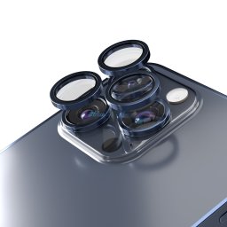 Etteri kamera lencse védő edzett üveg sötétkék szegéllyel iPhone 15 Pro/15 Pro Max