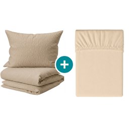 Krepp ágynemű készlet TAUPEXA világosbarna + Jersey gumis lepedő 180 x 200 cm világos bézs, franciaágy