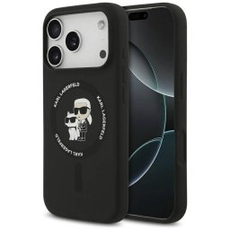 Karl Lagerfeld szilikon Karl&Choupette gyűrű MagSafe tok iPhone 17 Pro Max-hoz Fekete