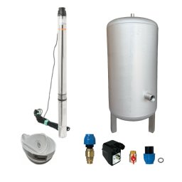 Házi vízmű búvárszivattyúval 3,5" SC 3-25 400V / 90l rozsdamentes acél - RTS homoktűrő kút szivattyú vízellátáshoz