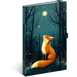 Keménytáblás notesz krémszínű lapokkal, vonalas, leszorító gumiszalaggal Fox 130x210mm, Presco