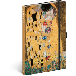 Keménytáblás notesz krémszínű lapokkal, vonalas, leszorító gumiszalaggal Gustav Klimt 130x210mm, Presco