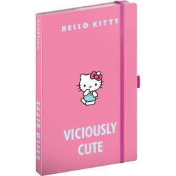 Keménytáblás notesz krémszínű lapokkal, vonalas, leszorító gumiszalaggal Hello Kitty 130x210mm, Presco