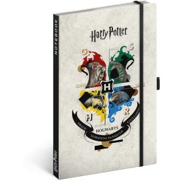 Keménytáblás notesz krémszínű lapokkal, vonalas, leszorító gumiszalaggal Harry Potter 130x210mm, Presco