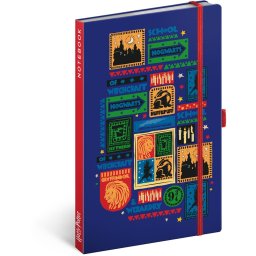 Keménytáblás notesz krémszínű lapokkal, vonalas, leszorító gumiszalaggal Harry Potter – Hogwarts 130x210mm, Presco