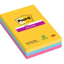 3M POSTIT Öntapadó jegyzettömb, vonalas, 3x90 lap, 101x152 mm, 3M POSTIT "Super Sticky", "Carnival", vegyes színek