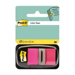 3M POSTIT Jelölőcímke, műanyag, 50 lap, 25,4x43,2 mm, 3M POSTIT, rózsaszín