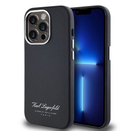 iPhone 16 Pro Max (6.9") hátlap tok, PU, fekete, Karl Lagerfeld Grained PU Hotel RSG