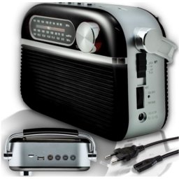 Retro konyhai mobil rádió FM/AM//USB-s, akkumulátoros, és hálózati, Fekete, RT