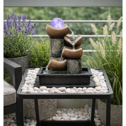 Dekoratív asztali Feng Shui, Szökőkút-csobogó gömb LED lámpa, 24 x 24 x 21 cm, hálózati adapterrel