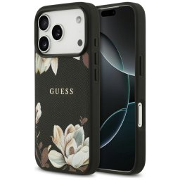 Guess szemcsés virágok klasszikus logó MagSafe tok iPhone 17 Pro fekete