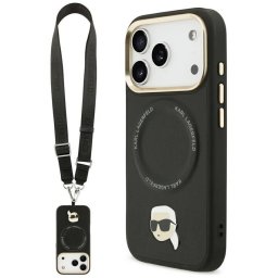 Karl Lagerfeld Big Strap Karl fém logó MagSafe tok iPhone 17 Pro Fekete