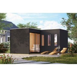Karibu Paradise nagyméretű kültéri szaunaház 5 fő részére-Fekete színben, kályha nélkül, előszobával