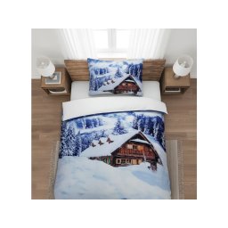 3D ágynemű mikroszaténból WINTER CHALET, fehér Ágyneműhuzat mérete: 70 x 90 cm | 140 x 200 cm