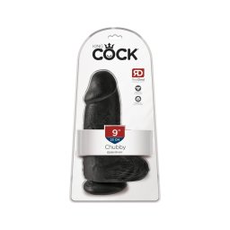 King Cock 9 Chubby - tapadókorongos, herés dildó (23 cm, fekete)