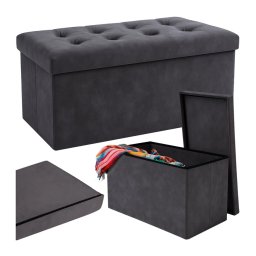 Ruhhy Szürke Bársony XXL Tárolópuff 76x38x38 cm, 110 L Kapacitás