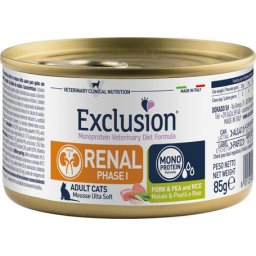 Exclusion Cat Monoprotein Vet Diet Renal Pork & Pea and Rice Phase I konzerv (12 x 85 g) 1.02kg