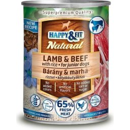 Happy&Fit junior bárány és marha rizzsel és lenmagolajjal kutyakonzerv (24 x 400 g) 9.6kg