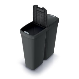 Hulladékgyűjtő Prosperplast COMPACTA Q DUO, 50 l újrahasznosított fekete, fekete fedéllel