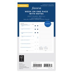 Filofax Naptárbetét Heti 1 hét / 1 oldal + 1 oldal jegyzet Personal Fehér 2027