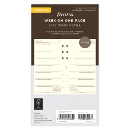 Filofax Naptárbetét Heti 1 hét / 1 oldal Personal Krém 2027