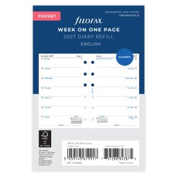 Filofax Naptárbetét Heti 1 hét / 1 oldal Pocket Fehér 2027