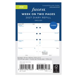 Filofax Naptárbetét Heti 1 hét / 2 oldal Mini Fehér 2027