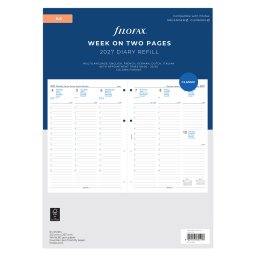 Filofax Naptárbetét Heti 1 hét / 2 oldal Oszlopos 5 nyelvű A4 Fehér 2027