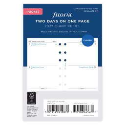 Filofax Naptárbetét Napi 2 nap / 1 oldal Pocket Fehér 2027