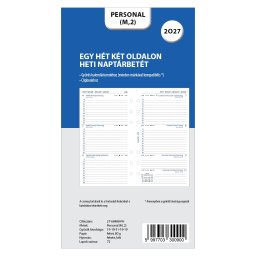 Filofaxhoz Naptárbetét Heti 1 hét / 2 oldal Magyar (H-GB-D) Personal Fehér 2027