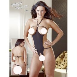 Mandy Mystery - nyitott, strasszos body (fekete)