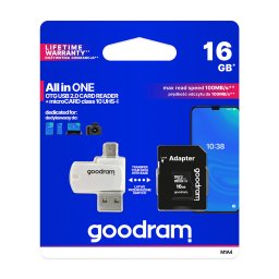 GoodRam memóriakártya, 16 GB, microSDHC, osztály 10, UHS-I + adapter + kártyaolvasó