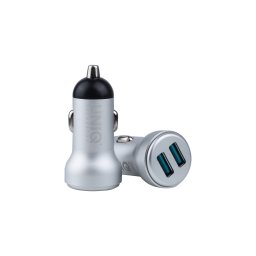 UNIQ 2.4A 2xUSB Autós Töltőfej + Micro USB 1M Adatkábel - Ezüst