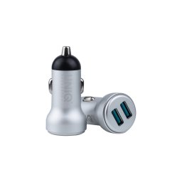 UNIQ 2.4A 2xUSB Autós Töltőfej + Lightning 1M Adatkábel - Ezüst