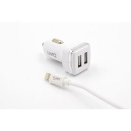 UNIQ Q-C22 2.4A 2xUSB Autós Töltőfej + Lightning 1M Adatkábel - Ezüst