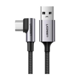 UGREEN US284 adatkábel (USB - Type-C, 15W, gyorstöltő 3.0, 300cm, 90 fokos, cipőfűző) FEKETE