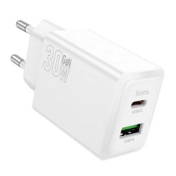 HOCO N71 hálózati töltő USB+Type-C aljzat (30W, PD gyorstöltő 3.0) FEHÉR
