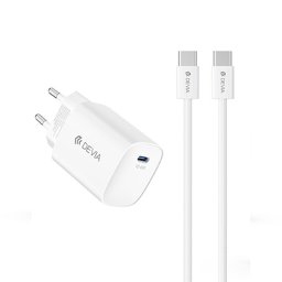 Devia RCE-6001CWEU Ultra6 PD 40W Dynamic GaN Hálózati Töltőfej + USB Type-C PD Kábel - Fehér